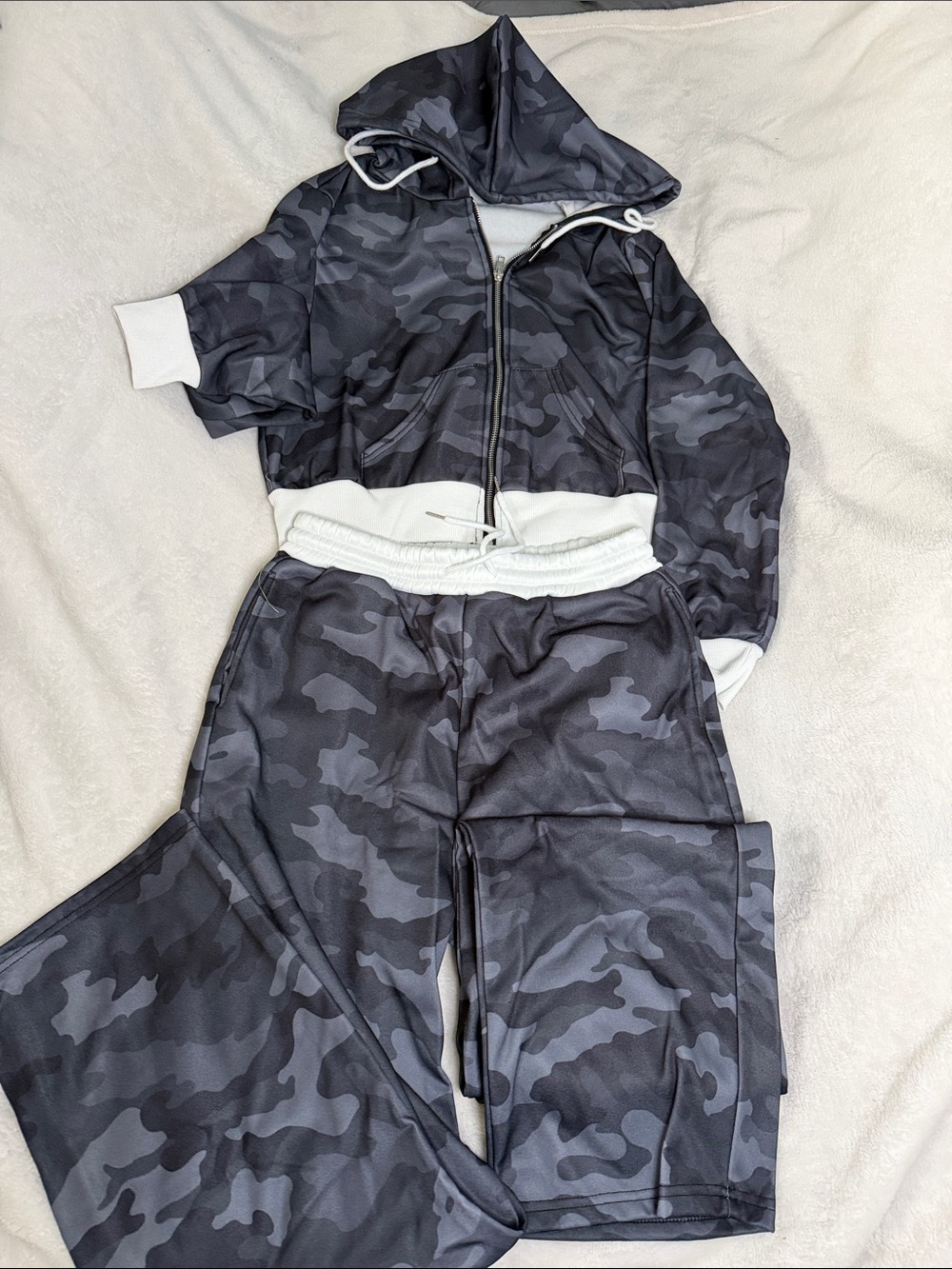 Women's Charcoal Camo Hoodie & Jogger Set - Casual Lounge Pants
